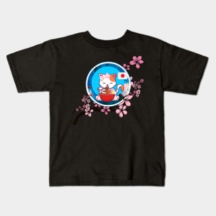 Cat Eating Ramen Kids T-Shirt